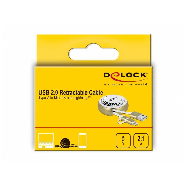 DELOCK Câble USB (USB 2.0 de type A, Micro USB, Lightning, 92 cm)