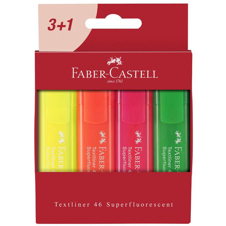 FABER-CASTELL Surligneur (Jaune, Orange, Rosé, Vert, 4 pièce)
