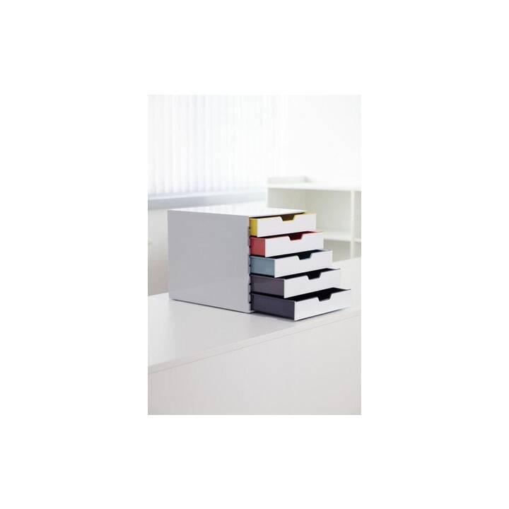 DURABLE Büroschubladenbox Varicolor Mix 5 (C4, Letter, A4, 280.0 mm  x 356.0 mm  x 292.0 mm, Weiss-Grau)