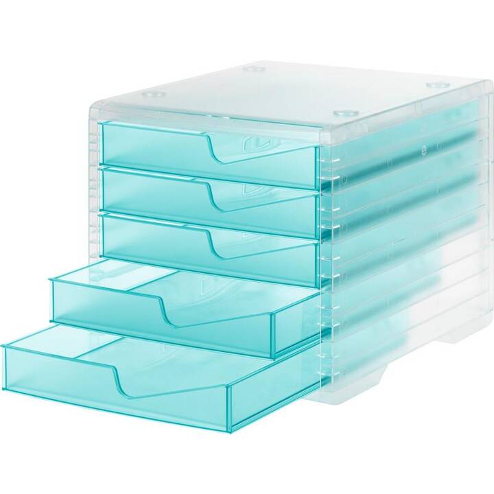 STYRO Büroschubladenbox (C4, 27 cm  x 25.5 cm, Transparent, Hellblau, Aqua)