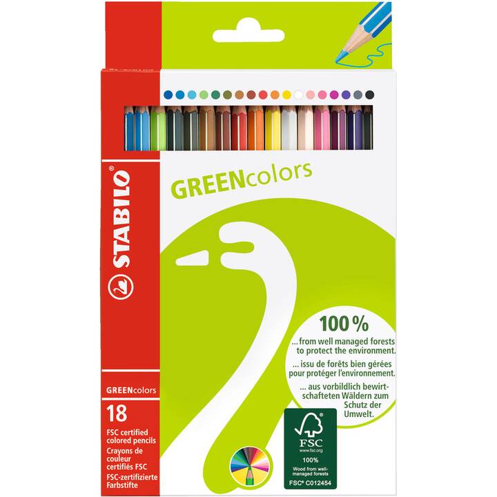 STABILO Crayons de couleur GREENcolors (Multicolore, 18 pièce)