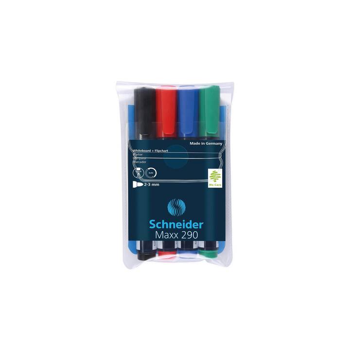 SCHNEIDER Marqueur pour tableaux blancs Maxx 290 (Multicolore, Bleu, Vert, Noir, Rouge, 4 pièce)