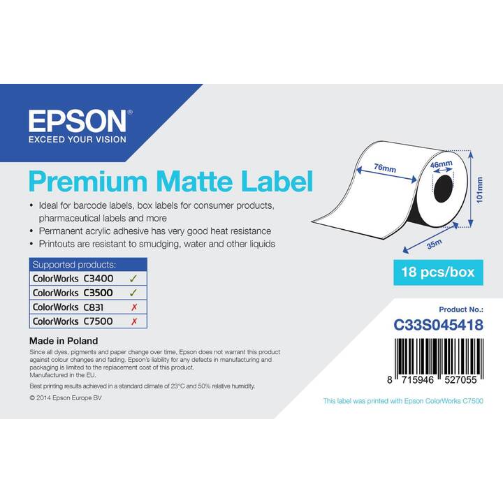 EPSON Rouleau d'étiquettes (1 pièce, 76 mm x 35 m)