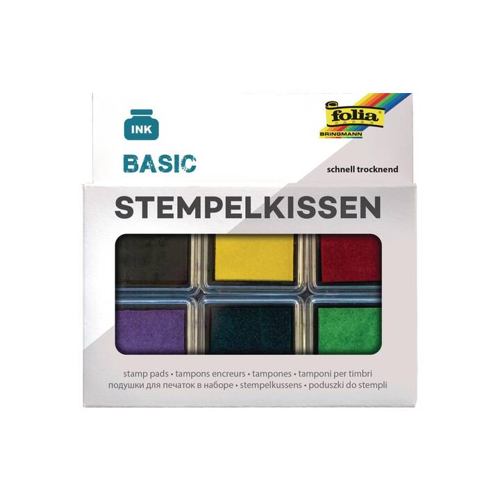 FOLIA Stempelkissen Basic (Gelb, Violett, Schwarz, Grün, Türkis, Rot, 6 Stück)