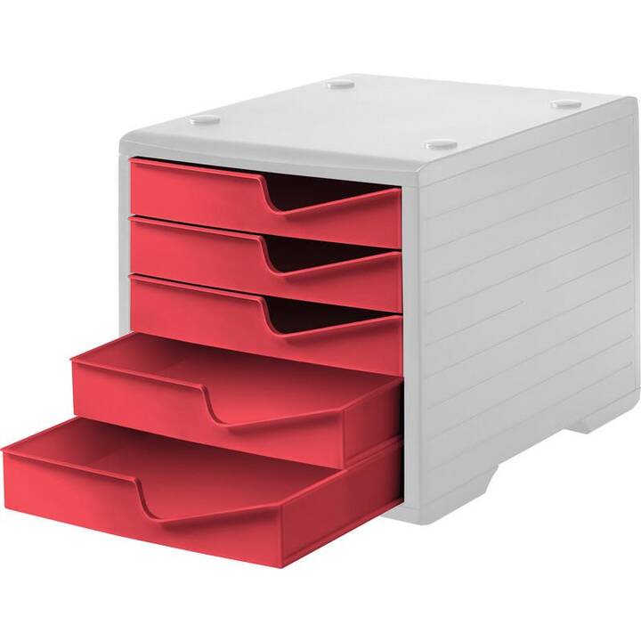 STYRO Boite à tiroirs de bureau (C4, A4, 27 cm  x 34 cm  x 25.5 cm, Gris, Rouge)
