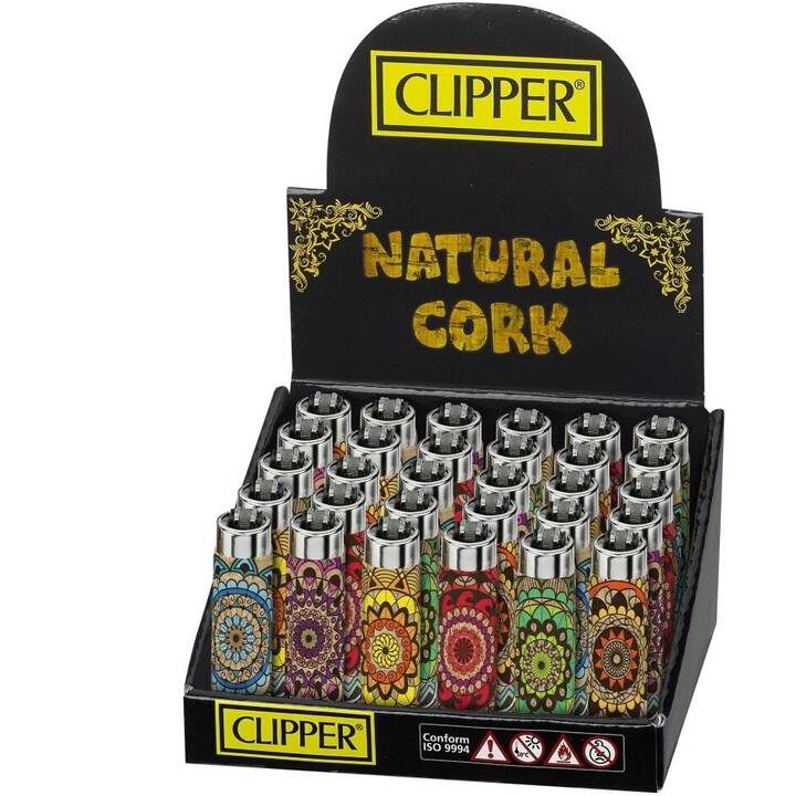 CLIPPER Gasfeuerzeug Natur Cork Mandala (Mehrfarbig, 30 Stück)