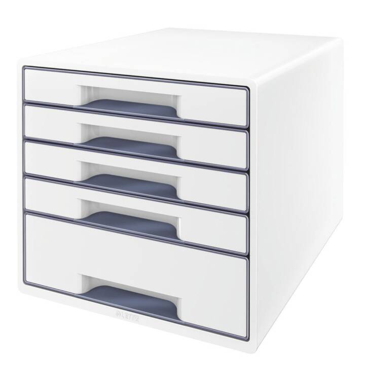 LEITZ Boite à tiroirs de bureau (A4, 28.7 cm  x 36.3 cm  x 27 cm, Gris, Blanc)