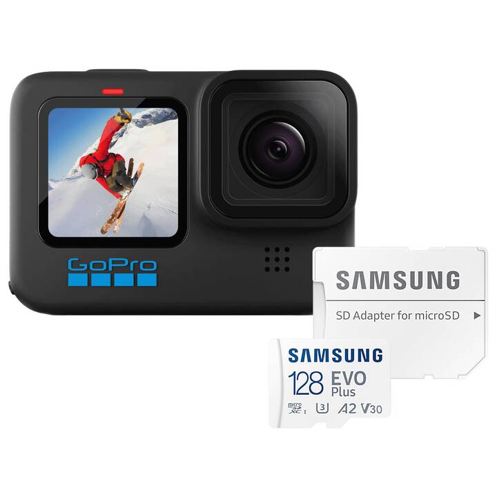 GOPRO Hero 10 + SAMSUNG EVO Plus 128 GB MicroSDXC (5312 x 2988, Schwarz)