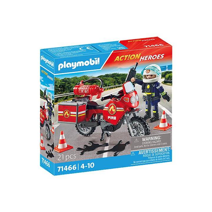 PLAYMOBIL Action Heroes Motocyclette de pompier sur le lieu de l'accident (71466)