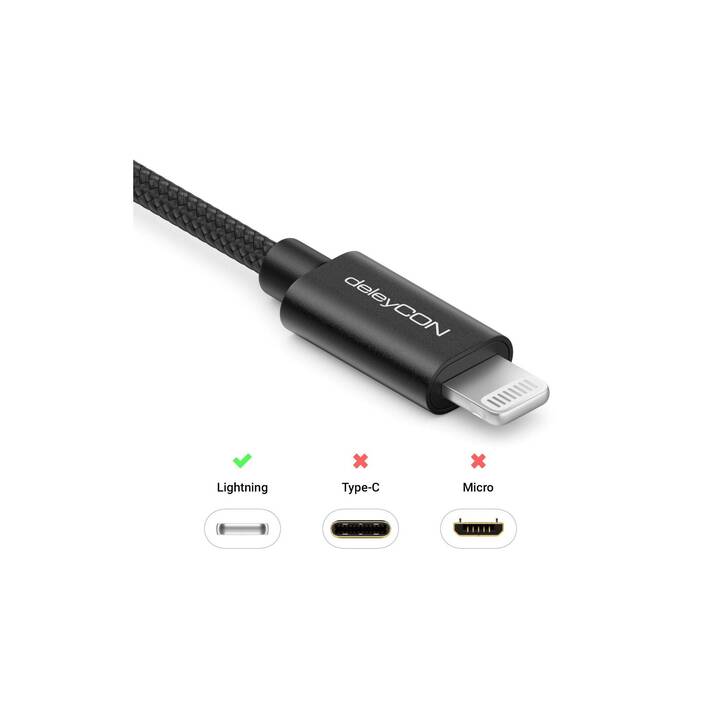 DELEYCON Câble (Fiche USB 2.0 de type A, Fiche Lightning, 2 m)
