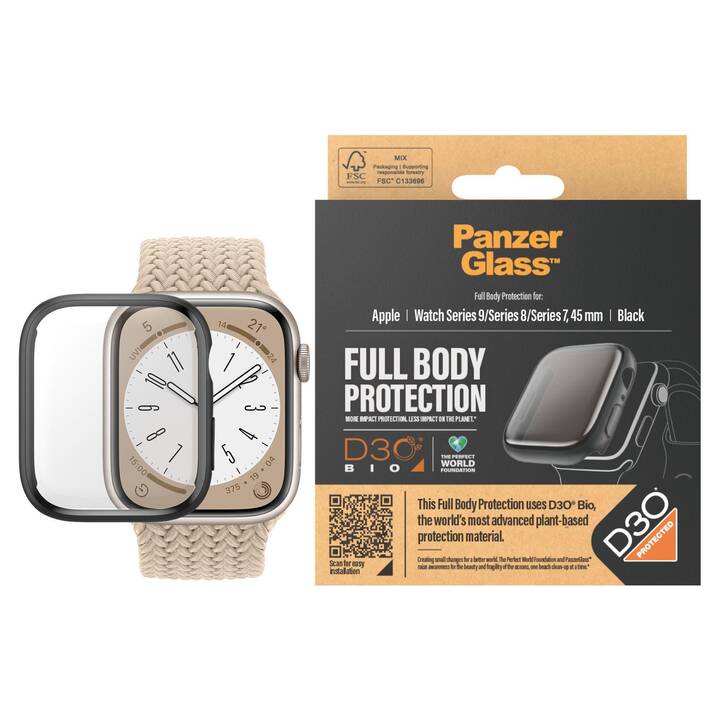 PANZERGLASS Full Body Film protecteur (Apple Watch 45 mm, Transparent, Noir)