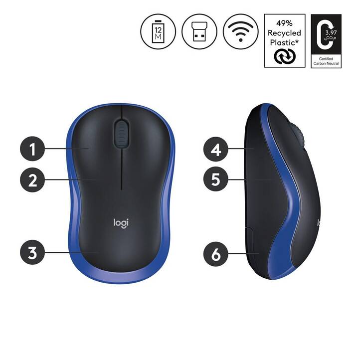 LOGITECH M185 Maus (Kabellos, Office)