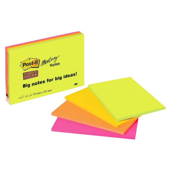 3M Notes autocollantes Super (4 x 45 feuille, Coloris assortis)