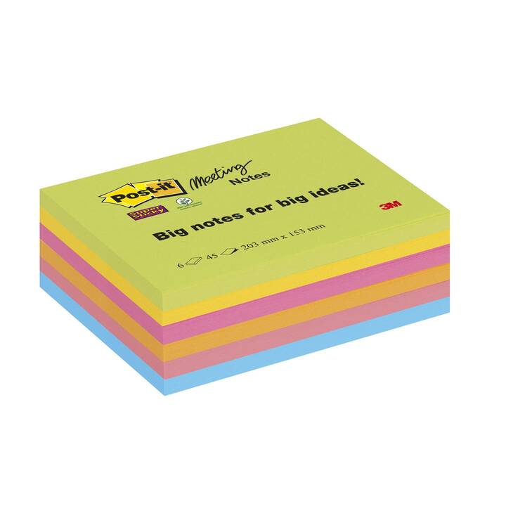 POST-IT Blocchetti memo Super Sticky (6 x 45 foglio, Viola, Giallo, Arancione, Blu chiaro, Verde, Pink)