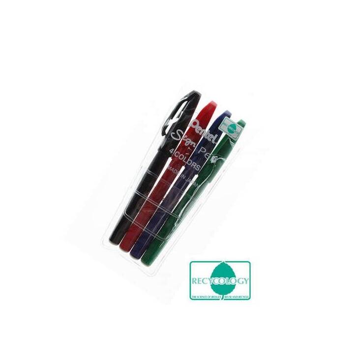 PENTEL Crayon feutre (Bleu, Vert, Noir, Rouge, 4 pièce)