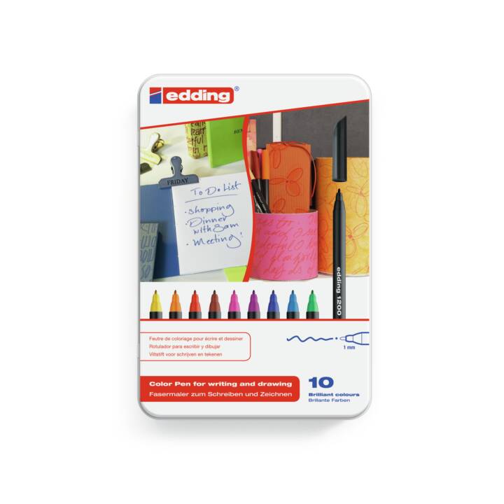 EDDING Crayon feutre (Brun, Pink, Jaune, Bleu, Mauve, Orange, Vert, Noir, Rouge, 1 pièce)