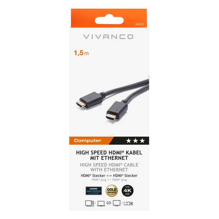 VIVANCO High Speed Câble de connexion (Fiche HDMI, 1.5 m)