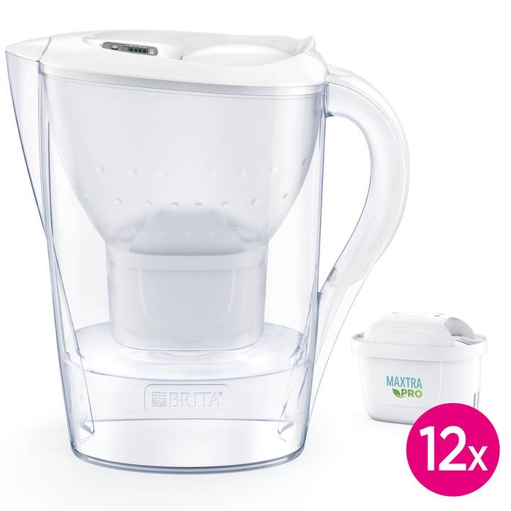 BRITA Carafe filtrante Marella + 12x MAXTRA PRO All-in-1 Filter (1.4 l, Blanc)