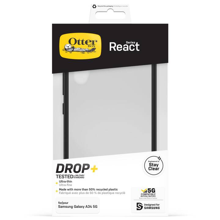 OTTERBOX Backcover React (Galaxy A34 5G, Brillant noir, Transparent, Noir)