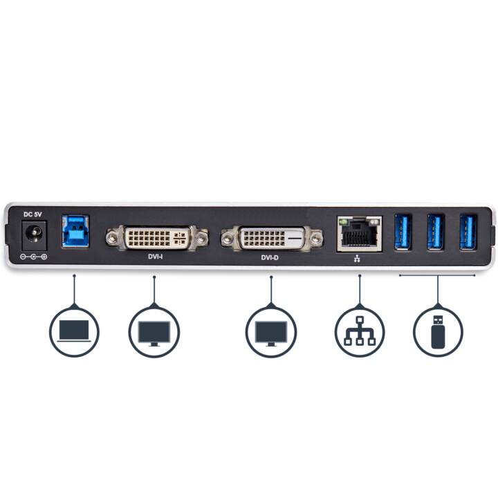 STARTECH.COM Dockingstation (DVI-D, DVI-I, USB 3.0 Typ-B, RJ-45 (LAN), 5 x USB 3.0 Typ-A)