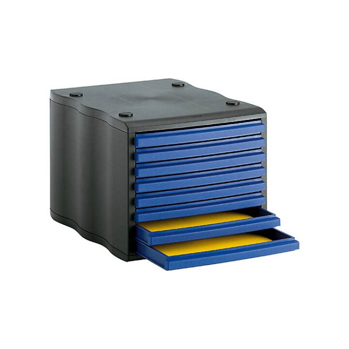 STYRO Boite à tiroirs de bureau (C4, 270.0 mm  x 355.0 mm  x 240.0 mm, Bleu, Noir)