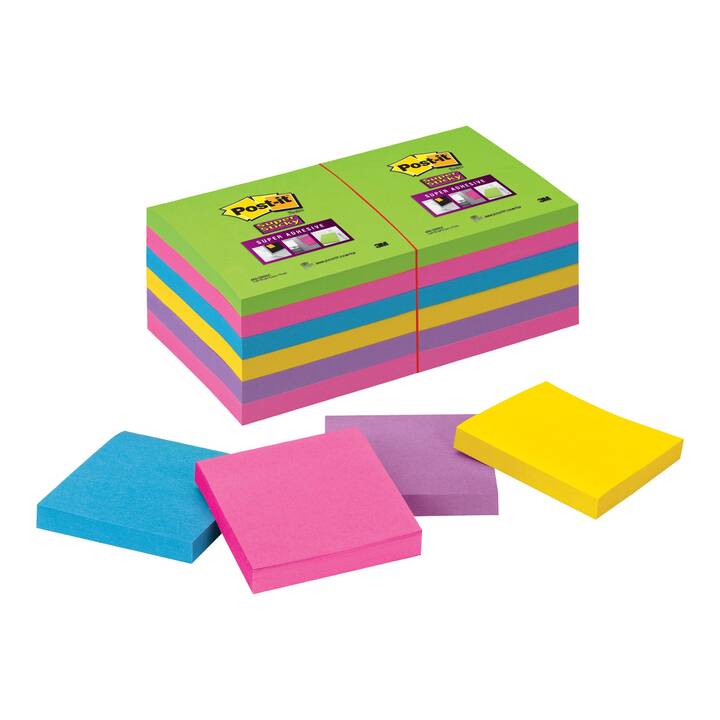 POST-IT Notes autocollantes Super Sticky (12 x 90 feuille, Multicolore)