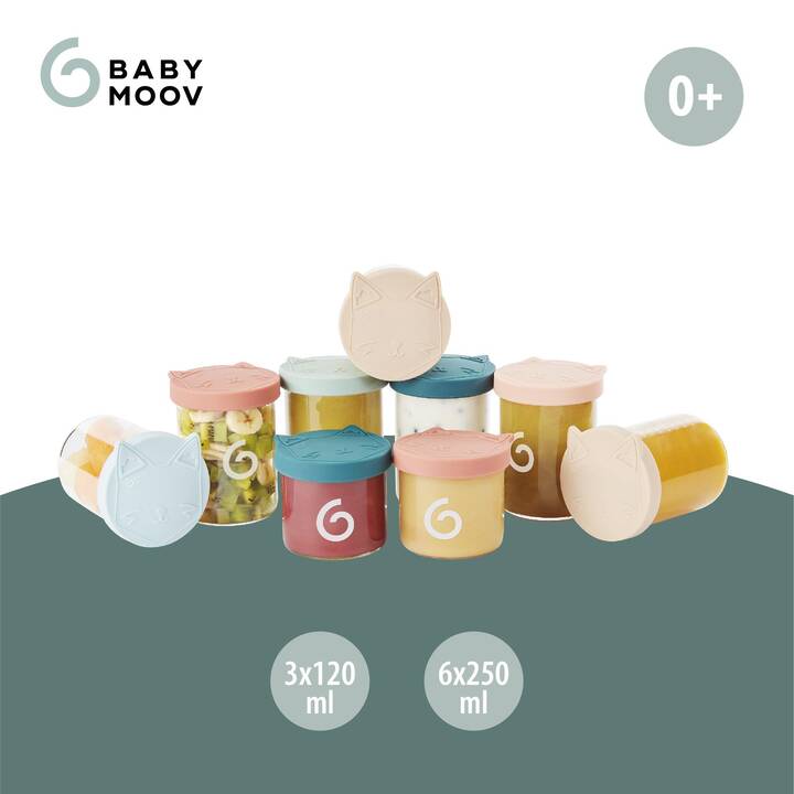 BABYMOOV Contenitore per spuntini Isy Bowls (250 ml, 120 ml, Vetro borosilicato, Siliconata)