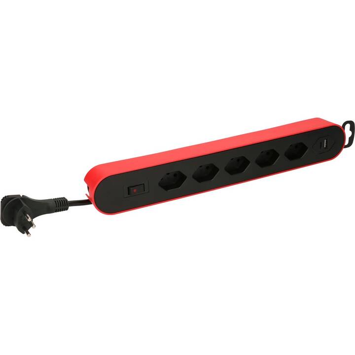 MAX HAURI Steckdosenleiste (T13, USB, 2.2 m, Rot, Schwarz)