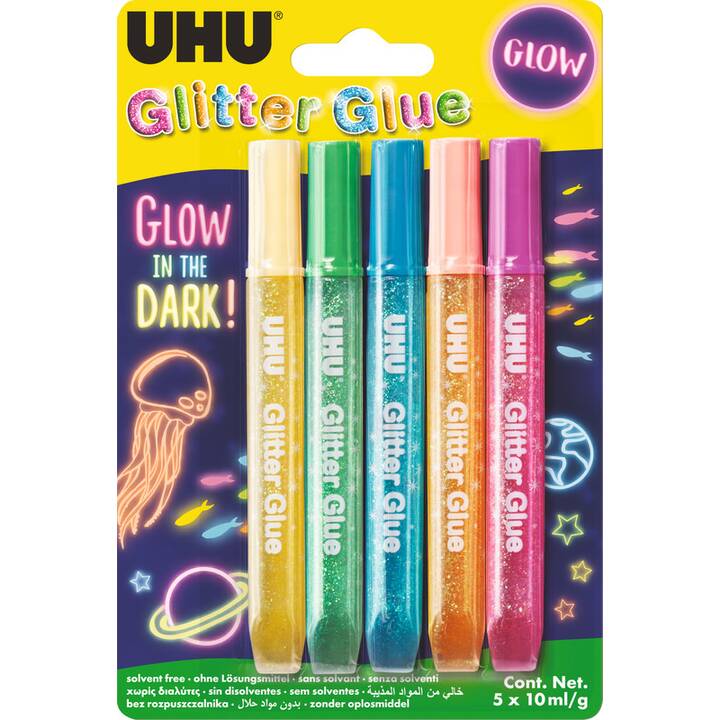 UHU Bastelkleber Glitter Glow In The Dark (10 ml, 5 Stück)