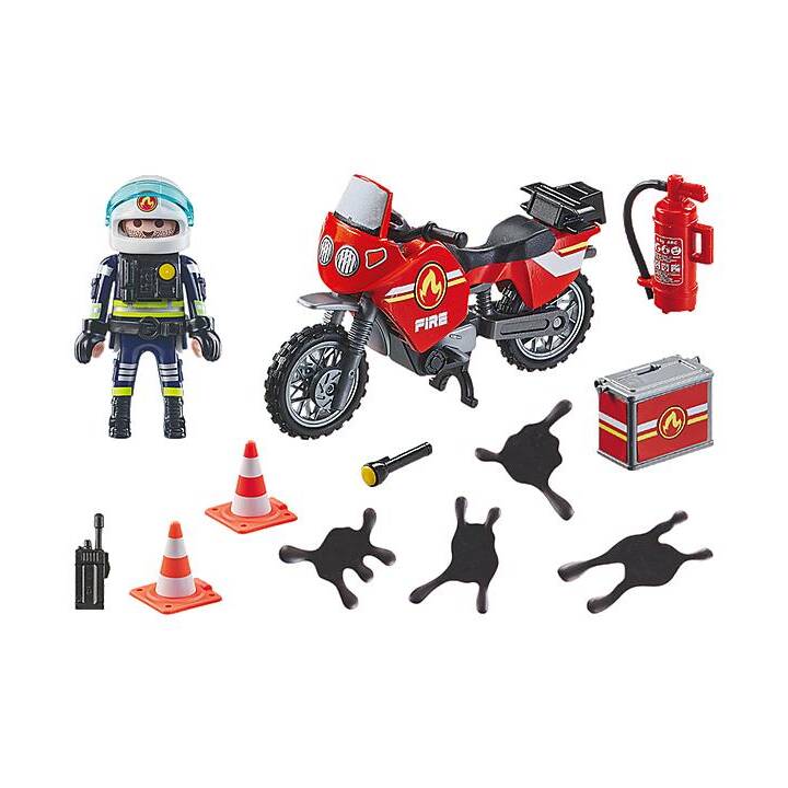 PLAYMOBIL Action Heroes Motocyclette de pompier sur le lieu de l'accident (71466)
