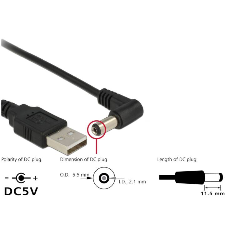 DELOCK USB-Kabel (Gleichstromstecker, USB 2.0 Typ-A, 1.5 m)