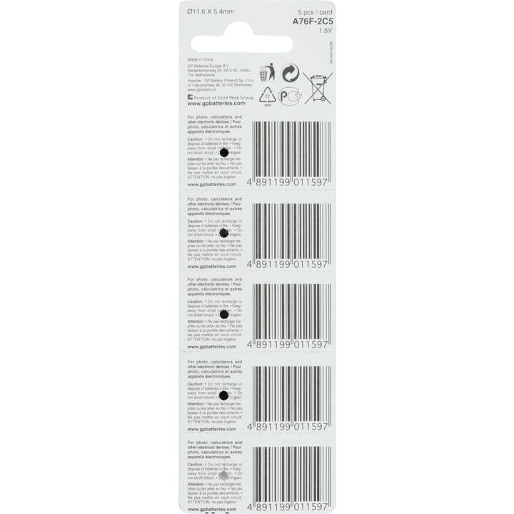 GP A76  Batteria (LR44 / LR1154 / AG13, 5 pezzo)