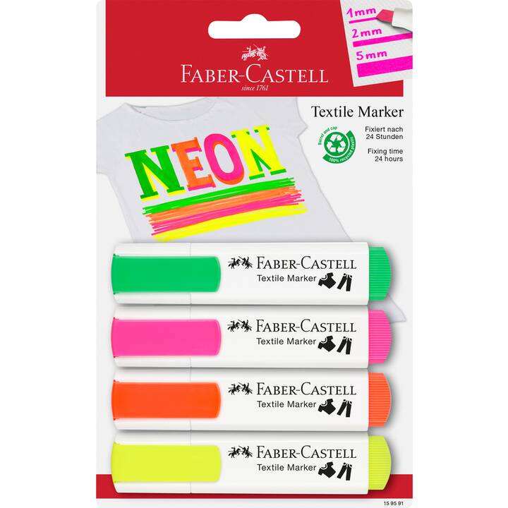 FABER-CASTELL Textilmarker (Orange, Magenta, Grün, Gelb, 4 Stück)