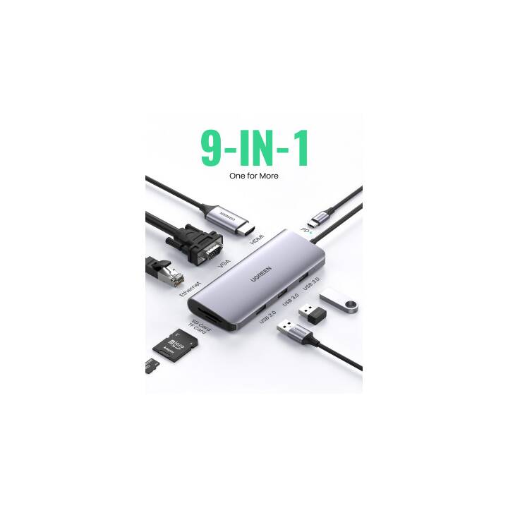 UGREEN  (9 Ports, HDMI, USB Type-A, RJ-45, VGA)
