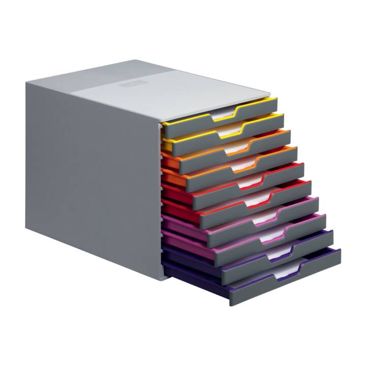 DURABLE Büroschubladenbox Varicolor 10 (C4, 28 cm  x 35.6 cm  x 29.2 cm, Mehrfarbig, Grau)