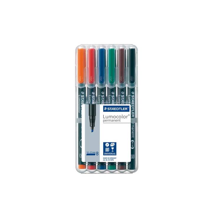 STAEDTLER Permanent Marker Lumocolor (Orange, Braun, Blau, Schwarz, Rot, Grün, 6 Stück)
