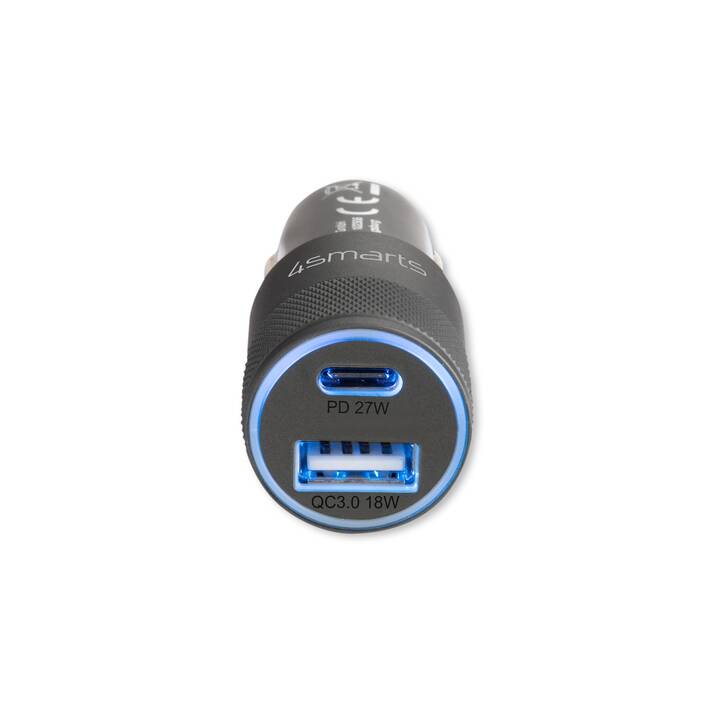 4SMARTS Chargeur auto Rapid Quick Charge (27 W, Allume-cigare, USB de type A, USB de type C)