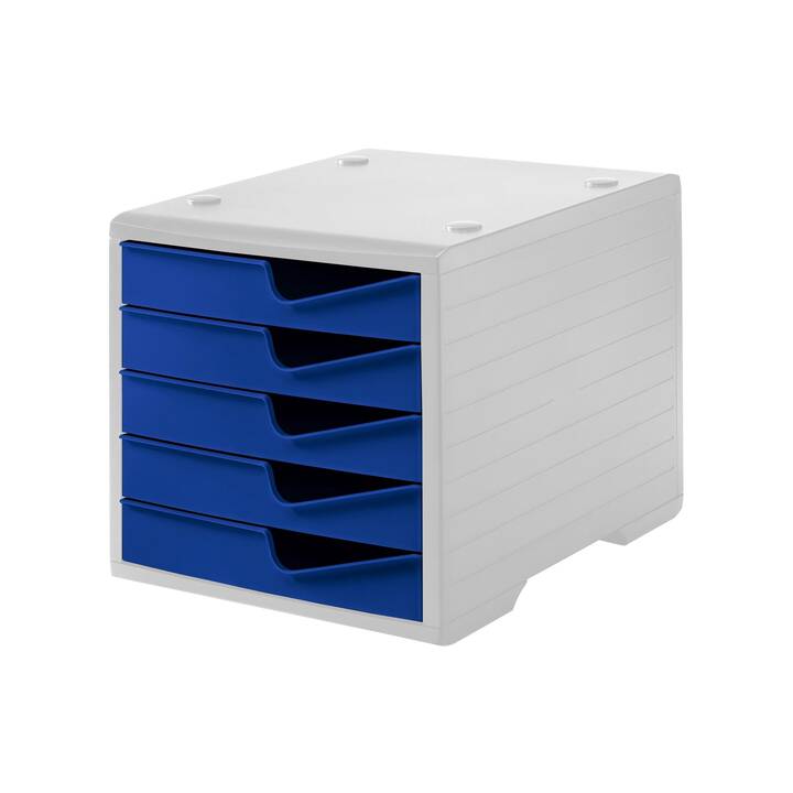 STYRO Boite à tiroirs de bureau (C4, 27 cm  x 34 cm  x 25.5 cm, Gris, Bleu)