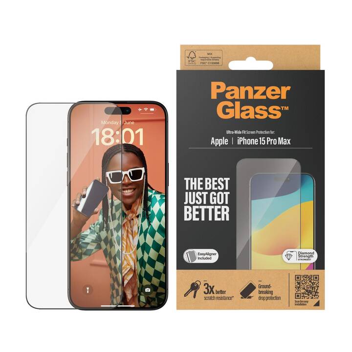PANZERGLASS Displayschutzglas (iPhone 15 Pro Max, 1 Stück)
