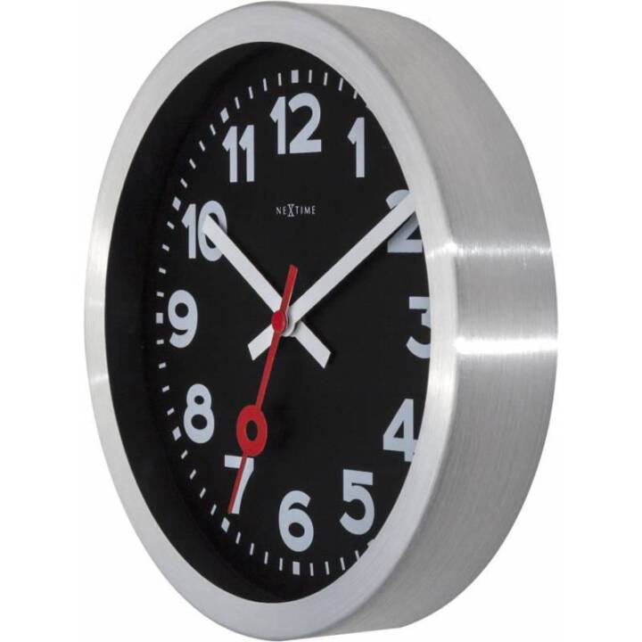 NEXTIME Station Horloge murale analogique (190 mm, Argent, Noir)