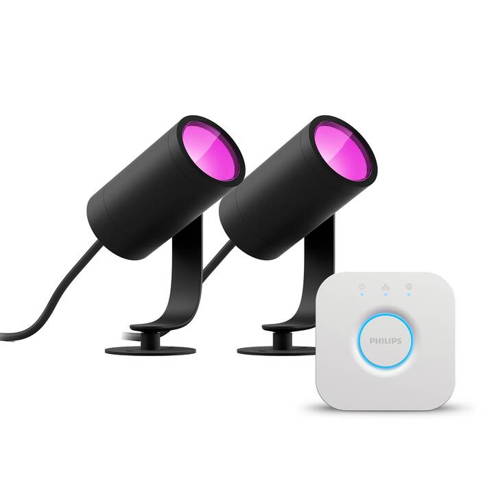 PHILIPS HUE Bornes lumineuses Lily Set + Bridge (16 W, Noir, Blanc)