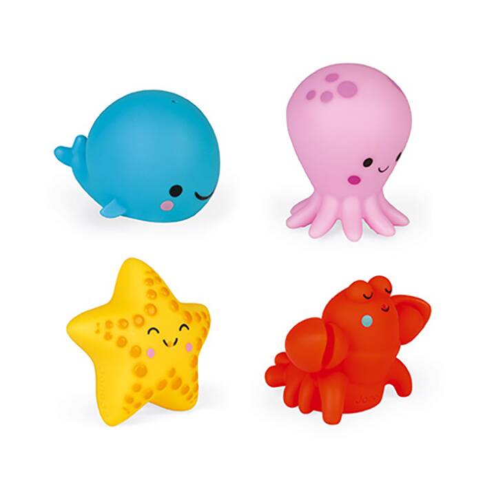 JANOD Set de jouets de bain (Etoile de mer, Baleine, Seiche)
