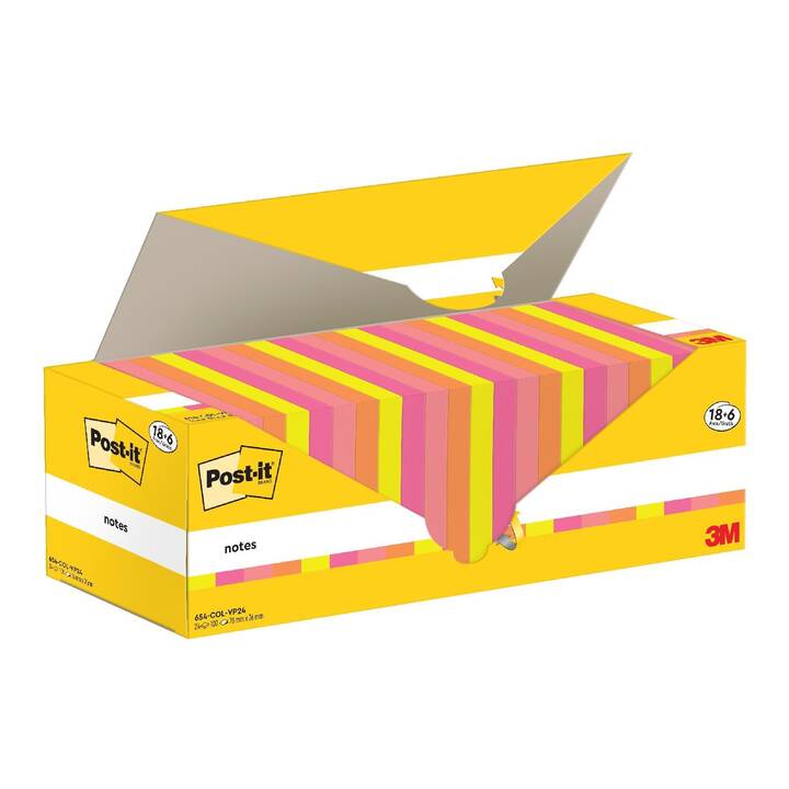 POST-IT Notes autocollantes 3M (6 x 100 feuille, Jaune, Orange, Magenta, Pink)