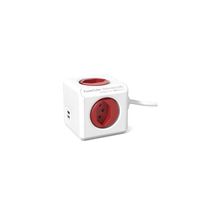 ALLOCACOC Prise multiple PowerCube Extended (USB, CH, Type J, 1.5 m, Rouge, Blanc)