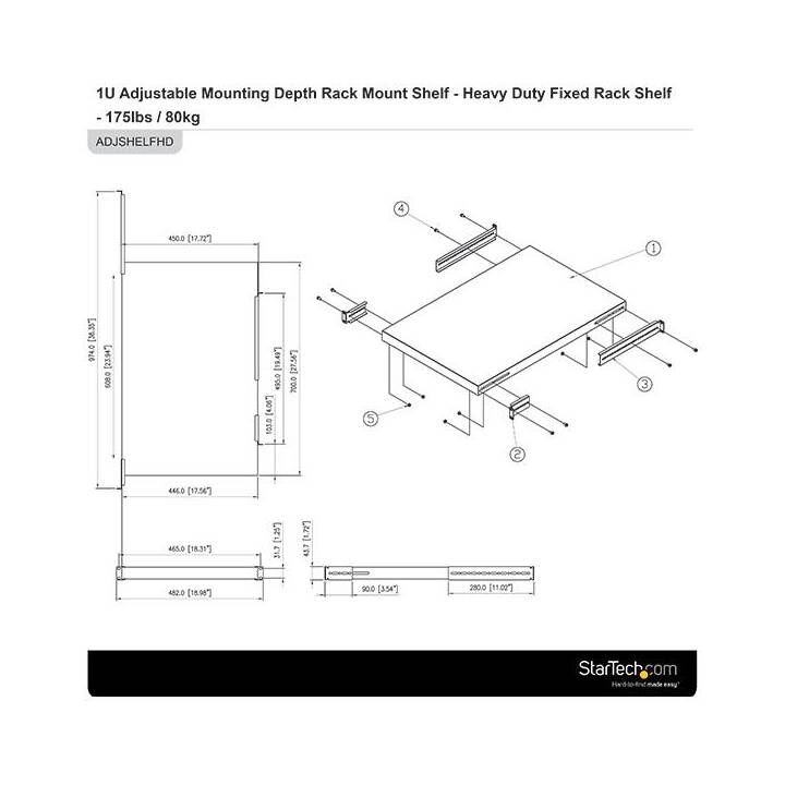 STARTECH.COM 1 HE Adjustable Mounting Depth Rack Supports