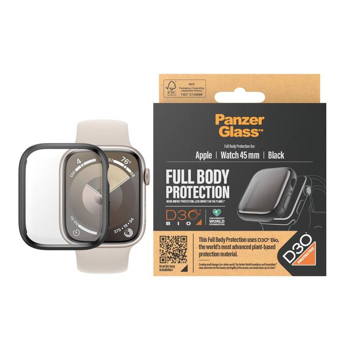PANZERGLASS Full Body Film protecteur (Apple Watch 45 mm, Transparent, Noir)