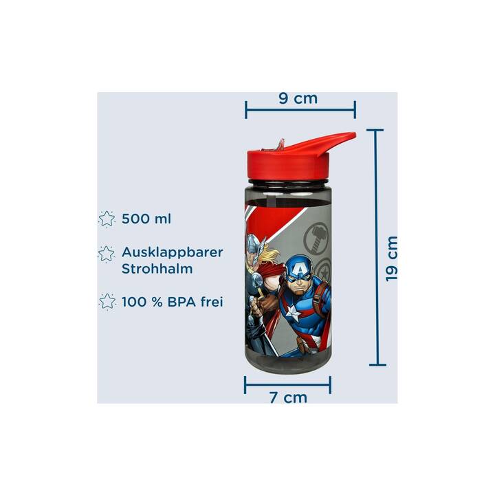 SCOOLI Trinkflasche  Avengers (0.5 l, Mehrfarbig, Schwarz, Rot)
