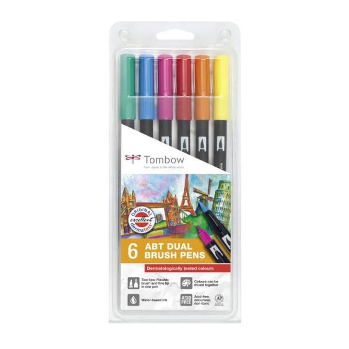 TOMBOW Dual Crayon feutre (Pink, Jaune, Bleu, Orange, Vert, Rouge, 6 pièce)