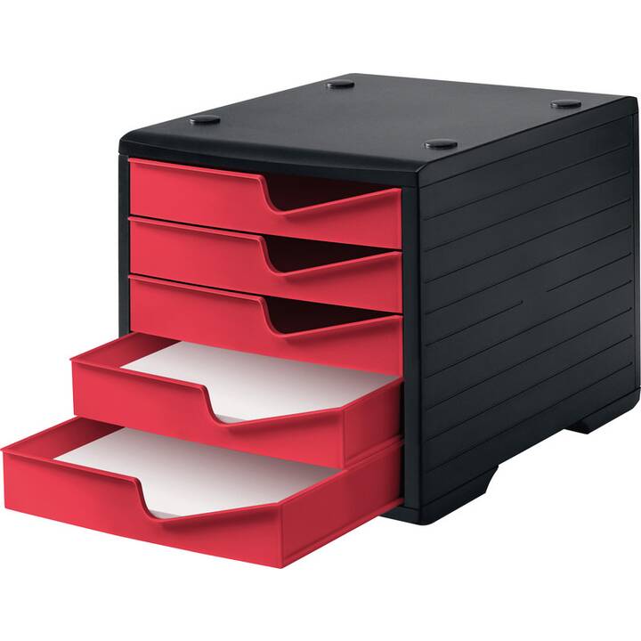 STYRO Boite à tiroirs de bureau (C4, 270 cm  x 340 cm  x 255 cm, Rouge framboise, Noir)