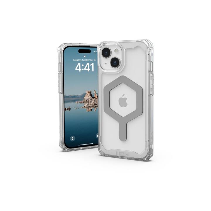 URBAN ARMOR GEAR Backcover (iPhone 15, Silber, Transparent, Ice, Weiss)